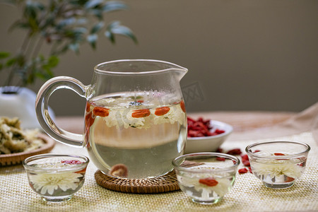 花茶韵味摄影照片_枸杞菊花茶茶饮摄影图