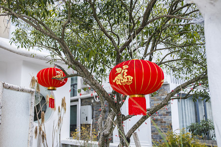 中秋灯笼摄影照片_度假酒店景观摄影图