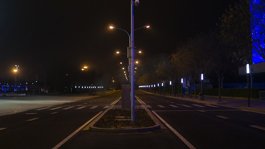 夜晚灯光素材摄影照片_城市夜景系列之无人的马路