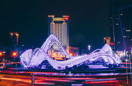 武汉城市建筑光谷夜景摄影图