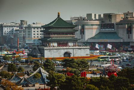 陕西建筑摄影照片_西安钟楼摄影图