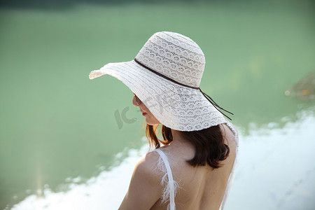 太阳帽遮阳帽模特摄影图夏天清凉美女