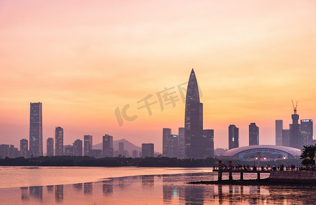 夕阳摄影照片_深圳湾夕阳摄影图