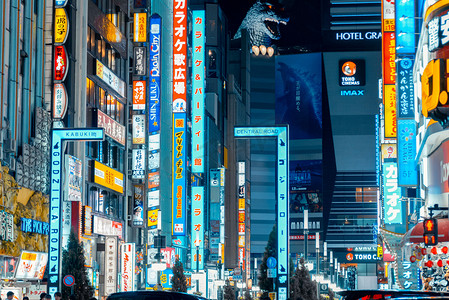 新宿摄影照片_日本城市新宿霓虹灯夜景摄影图