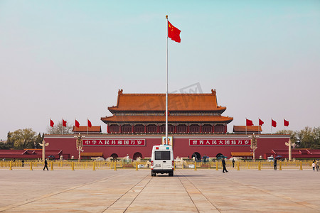 党建红旗摄影照片_北京城市地标天安门广场五星红旗摄影图