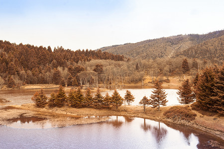 秋天森林湖泊摄影图