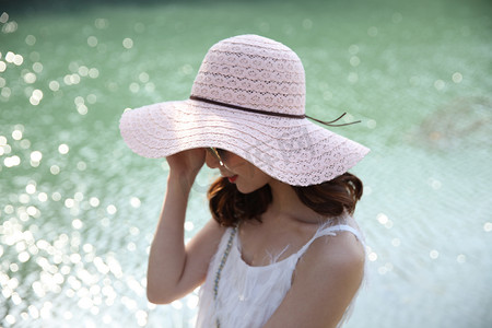 太阳帽遮阳帽模特摄影图夏天清凉美女