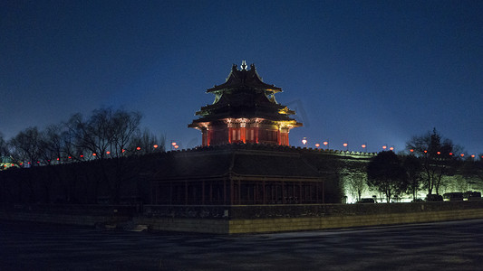 北京国风摄影照片_紫禁城上元之夜故宫夜景角楼灯光秀摄影图