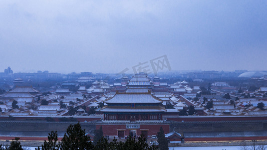 国庆边框边框摄影照片_故宫博物院雪景摄影图
