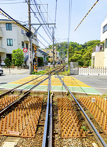 日本铁道交通铁轨电线摄影图
