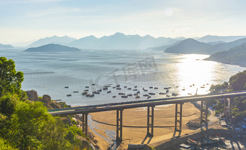 失量山水摄影照片_霞浦大桥风光摄影图