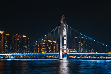 城市地标夜景摄影照片_广州猎德大桥繁华夜景摄影图