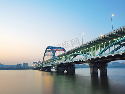 杭州复兴大桥唯美晚霞摄影图