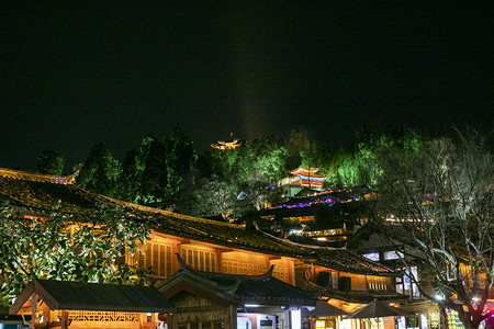 丽江古镇摄影照片_古城夜景城市夜景摄影图