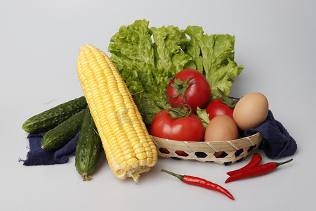 线描蔬菜手绘摄影照片_蔬菜菜篮子摄影图