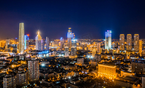 黑夜城市卡通摄影照片_天津城市风光摄影图