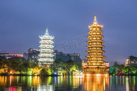 广西河池摄影照片_桂林日月塔旅游景点摄影图