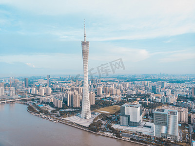 手绘城市简笔摄影照片_广州珠江城市群摄影图