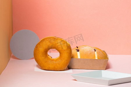 甜甜圈面包摄影图 