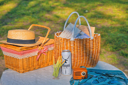 户外野餐摄影照片_野餐篮子摄影图