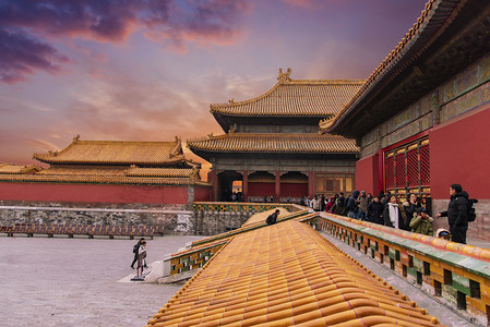 北京故宫博物馆晚霞摄影图