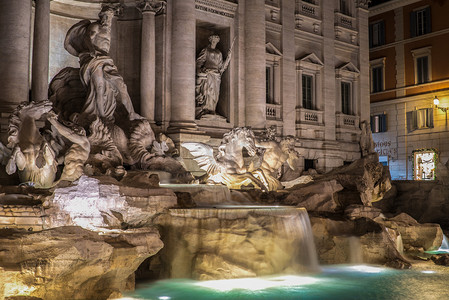 罗马许愿池夜景特雷维喷泉摄影图