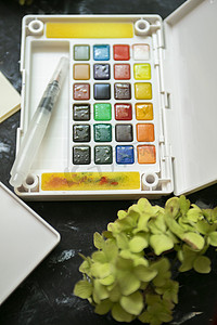 水笔和水彩颜料