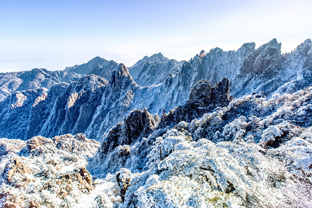 旅游雪景摄影照片_山峰白雪和树木摄影图