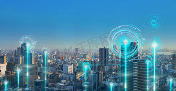 科技蓝色画册封面摄影照片_科技城市信息技术摄影图