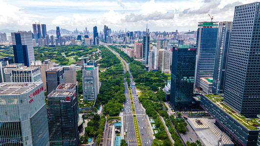 交通标志跳桥摄影照片_航拍深圳深南大道城市建筑群交通运输摄影图