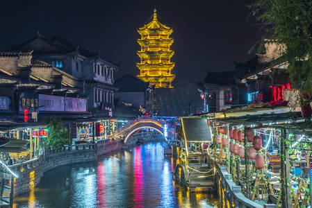 滦洲古城紫金塔夜景摄影图