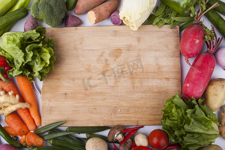蔬菜切菜板摆拍摄影图配图