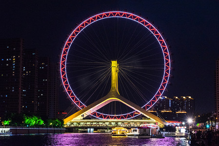 天津之眼摩天轮夜景摄影图