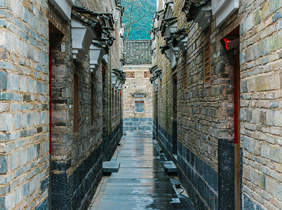 中式花纹复古边框标题栏摄影照片_复古中国风建筑街道摄影图