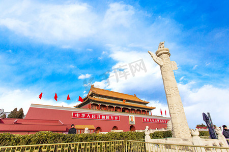金色大气线条摄影照片_北京天安门华表大气照片摄影图