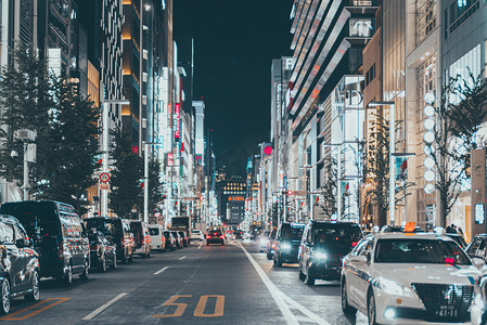 夜景灯光摄影照片_日本东京银座夜景摄影图