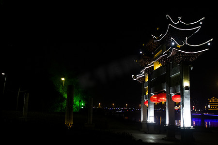 夜景古代建筑房子摄影图