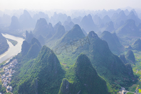 水墨山水png摄影照片_航拍阳朔山水风光摄影图