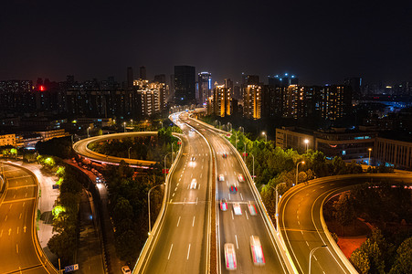 武汉梅家山立交夜景大气航拍实拍图摄影图