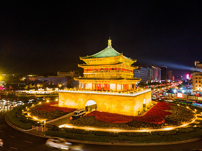 西安夜景摄影照片_西安古钟楼灯光夜景