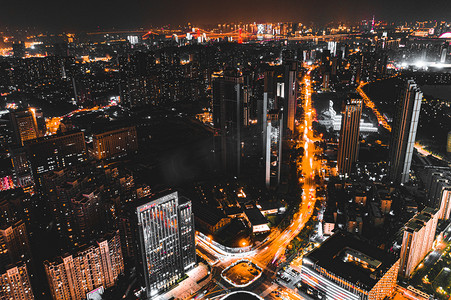 武汉汉街夜景航拍摄影图