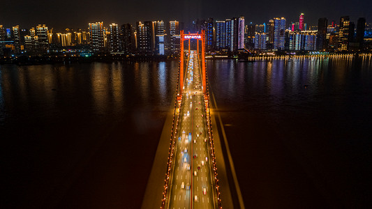 鹦鹉洲摄影照片_武汉鹦鹉洲大桥大气航拍夜景实拍图片摄影图