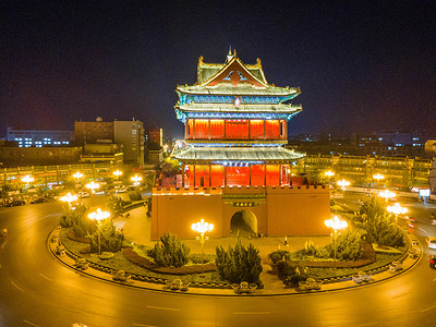 山西八泉峡摄影照片_山西临汾鼓楼夜色夜景摄影图