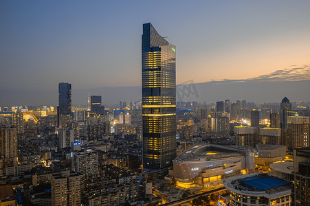 武汉城市建筑大气晚霞航拍实拍图片摄影图