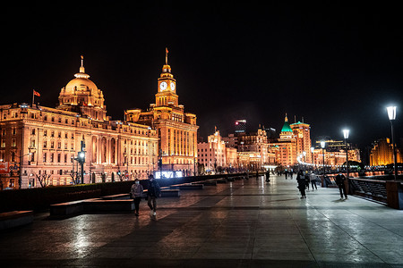 夜景夜晚的上海外滩外国建筑博览群摄影图