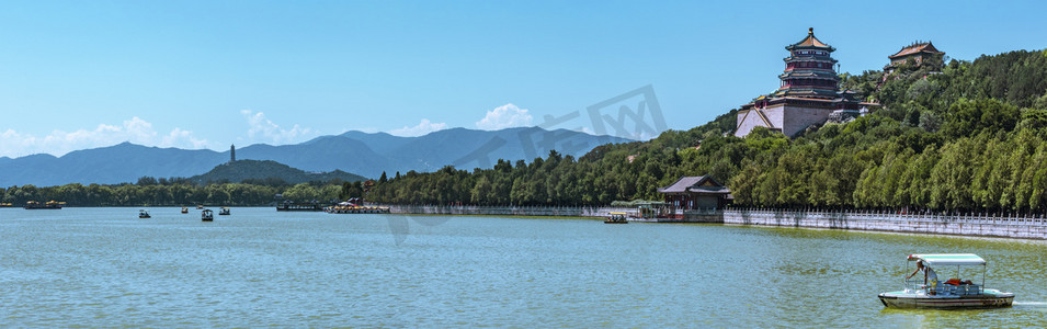 北京鸟巢动态图摄影照片_北京颐和园公园旅游全景摄影图