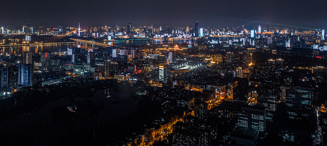 武汉街道摄影照片_武汉城市夜景航拍摄影图