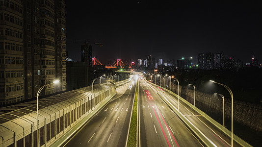 武汉城市马路车流摄影图