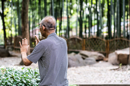 重阳节摄影照片_公园里老人在打太极拳