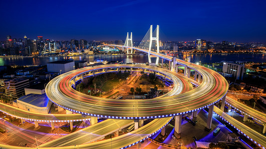 夜景车流摄影照片_上海南浦大桥夜景摄影图